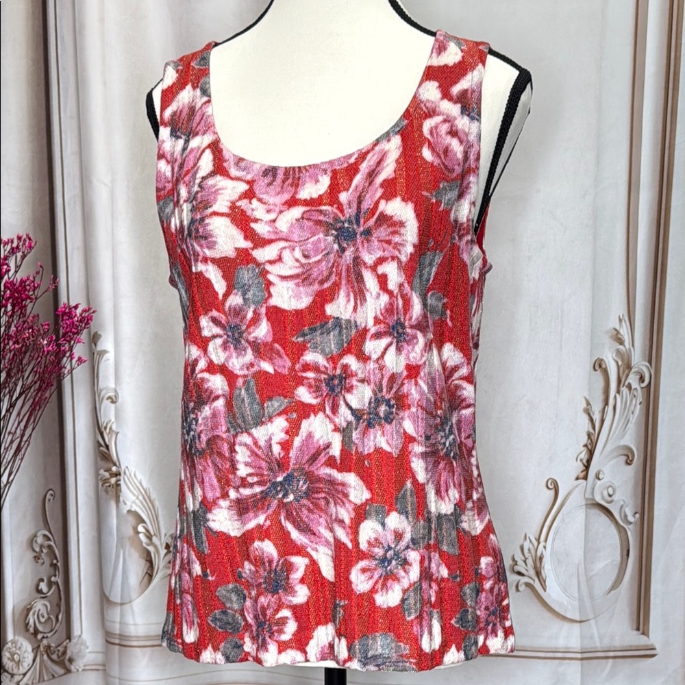 ST .John Floral Sleeveless Top - Red and Pink grey and white